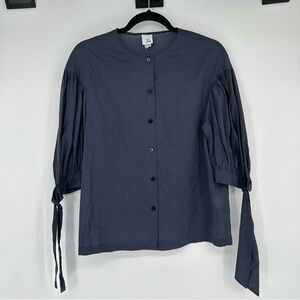 IRIS & INK Blue Button Up 3/4 Sleeve Top Sz 6